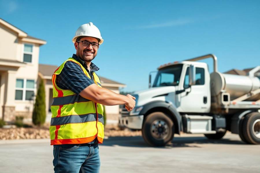 Contractor and concrete truck driver on a completed Phoenix slab